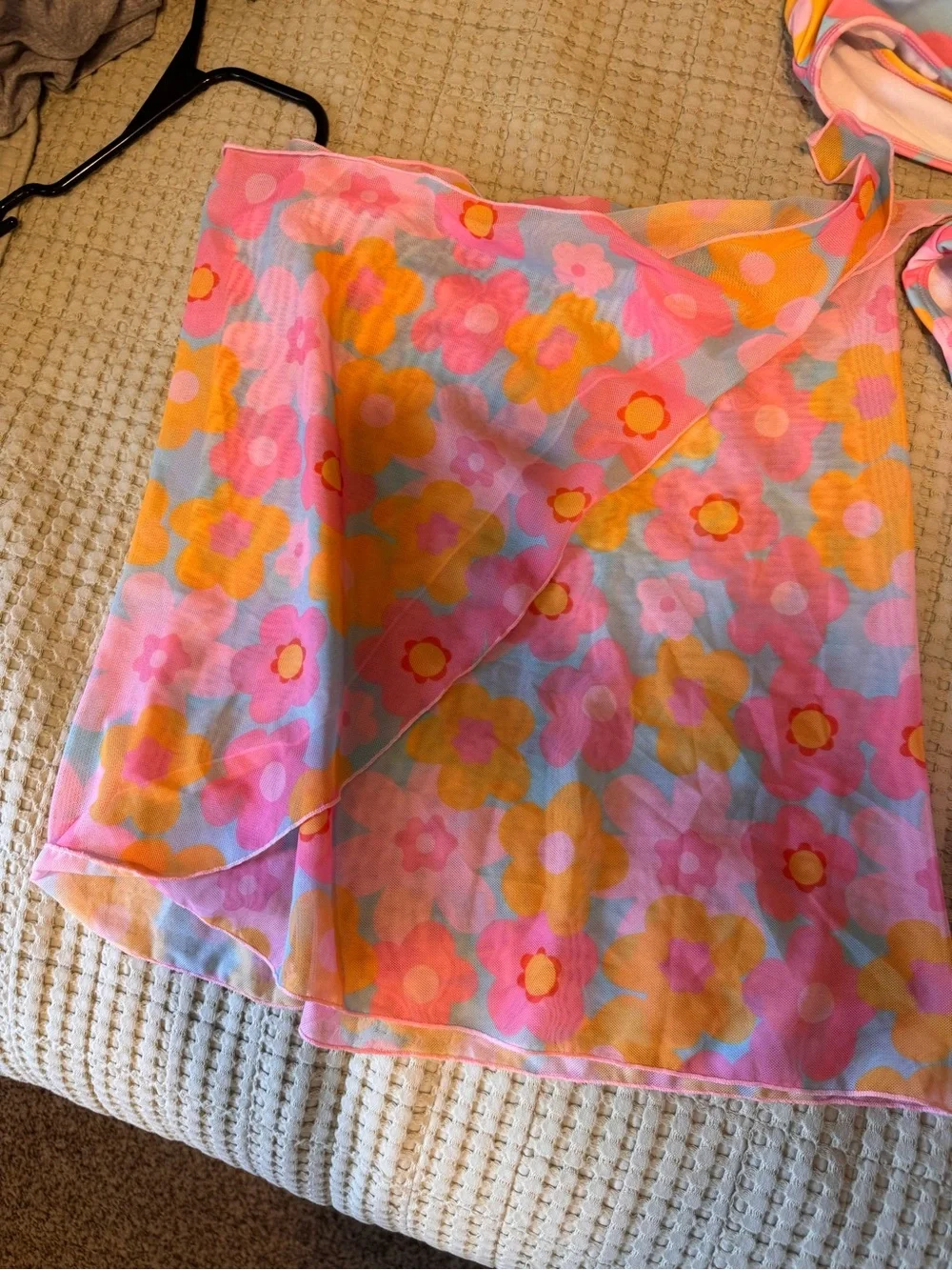 Polly Pocket Inspired Floral Pink & Orange Bikini Set with Matching Cover-Up